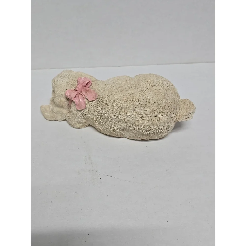 Sleeping White Bunny Rabbit with Pink Bow Resin Shelf Sitter Spring Nursery Room